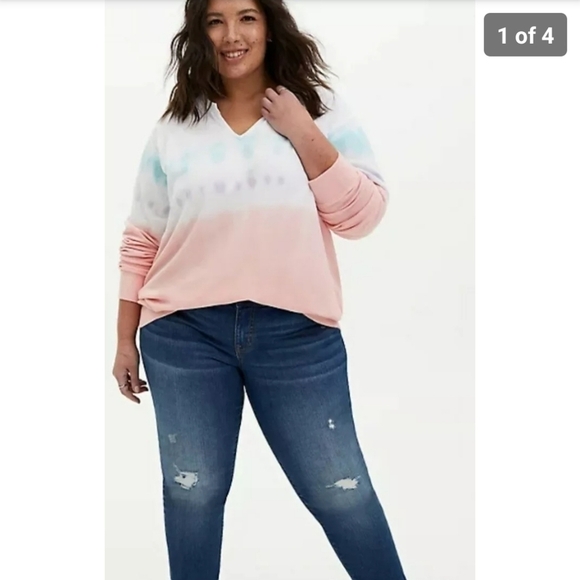 Torrid Plus Size 00 MULTI PASTEL TIE-DYE TERRY SPLIT NECK SWEATSHIRT - Picture 1 of 9